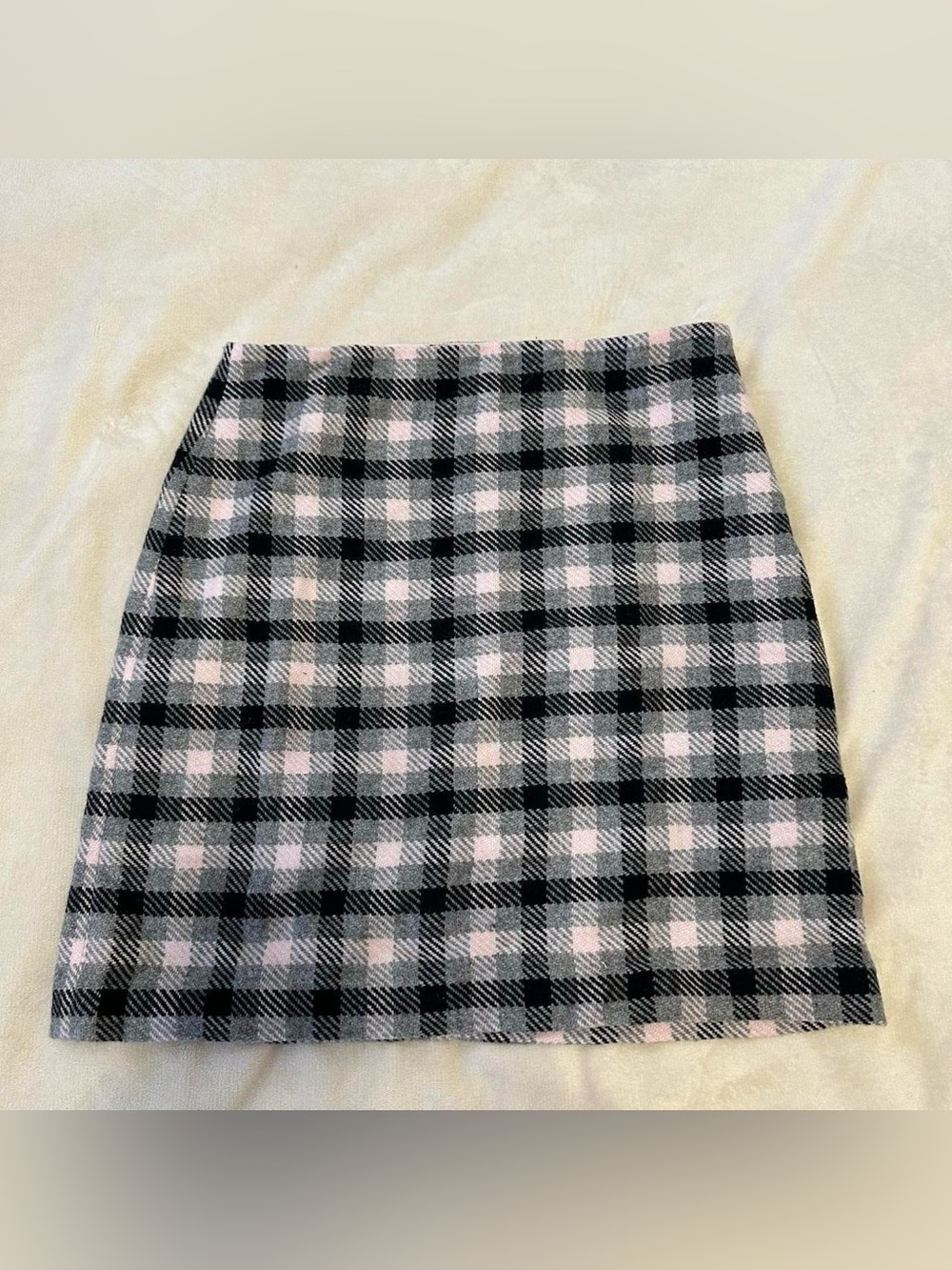 Talbots Pink & Gray Plaid Wool Mini Skirt